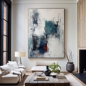 preiswerte Abstrakte Gemälde-handgemachtes blaues und rotes abstraktes Gemälde handgemachtes minimalistisches Gemälde auf Leinwand Gemälde moderne abstrakte Wandkunst Malerei handgemalt Wabi-Sabi Kunst Büro Gemälde Wandkunst