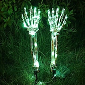 preiswerte Halloween im Freien-2 Stück Halloween-Skeletthand-Gartenlampe, Arme, Handpfähle, realistisch aussehende Halloween-Rasen-Gartendekor-Lichtrequisiten, LED-leuchtende Geisterhand in Totenkopfform, Plug-in-Lampe