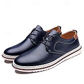baratos Casual-sapatos masculinos casuais azul marinho - elegantes oxfords de couro com cordões e sola branca para negócios e uso diário