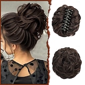 economico Chignon-clip ad artiglio chignon disordinato posticci per capelli ricci ondulati clip in chignon artiglio coda di cavallo parrucchino estensioni dei capelli arruffati updo pezzo di capelli scrunchie sintetici