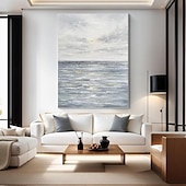 abordables Peintures paysages-peinture à l&#039;huile de vague d&#039;océan art mural fait à la main peinture bleue grise peinture à l&#039;huile de vague énorme vagues de mer peinture texturée 3d peinture abstraite paysage de plage peinture à