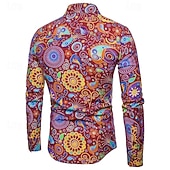 economico Modello etnico-Per uomo Paisley Tribale Vintage Camicia Boho Camicia con Bottoni Manica Lunga Moda Casual Quotidiano Streetwear Autunno &amp; Inverno Estate Primavera Collo ripiegato Stampa 3D Rosso Fucsia