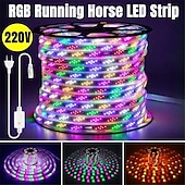 お買い得  防水ストリップライト-LED ストリップ ロープ ライト RGB 馬のランニング レース LED ストリップ ライト フレキシブル ピクセル 防水 フロー チェイス リボン テープ 屋外 EU プラグ ストリップ ライト AC220V