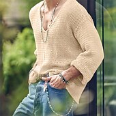 economico magliette di base-Per uomo Maglietta Maglietta a Maglia Camicia a Maniche Lunghe Manica Lunga Scollo a V Primavera &amp; Autunno Semplice Moda Designer Essenziale Lavoro a maglia Vacanza Streetwear Uscire Nero Blu marino