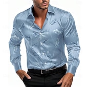 voordelige Heren Satijnen Overhemd-Voor heren Overhemd Satijnen overhemd Overhemd met knopen Bloemig Feestavondkleding Licht Blauw Geel Grijs Lange mouw Strijkijzer Zomer Lente Kleding Dichtknopen