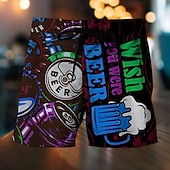 levne Jídlo a nápoje-Pánské Písmeno Pivo Plavecké trenýrky Plavky pánské Surfovací šortky Středně vysoký pas Módní Havajské Designové Ležérní Denní Dovolená Kapsy Šňůrky Elastický pas Návrhář Oblečení