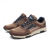 cheap Men&#039;s Sneakers-Men&#039;s Brown Casual Sneakers - Leather and Canvas Lace-Up Walking Shoes for Everyday Wear