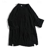 economico Casual da lavoro-Per uomo Camicia camicia di lino Camicia con colletto cinese Camicia con colletto alla coreana Maglietta informale Camicia di cotone Liscio Da mare Strada Nero Bianco Blu Beige Maniche a 3/4 Alla