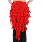 abordables Ropa de danza del vientre-Bufanda de danza del vientre para mujer, falda con cinturón, cinturón de baile latino, falda ondulada con borlas para rendimiento