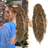 billige Hestehaler-rød hestehale extension - 26 tommer hestehale hair extensions med snøring for kvinner - lang krøllete bølgete syntetiske klips i falske hestehale frisyrer jenter daglig fest - kobberrød