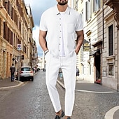 economico camicia da uomo con bottoni-Per uomo Camicia Completo di camicia Camicia estiva Camicia con bottoni Maglietta informale Camicia da spiaggia Nero Bianco Blu Kaki Grigio Manica corta Liscio Collo ripiegabile Hawaiano Per eventi 2