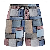 baratos Impressão Geométrica-Homens Bloco de cor Grade / xadrez Estampa Geométrica Shorts de Natação Bermuda de Surf Calção de Banho Cintura Média Havaiana Casual Feriado Praia Com Cordão com forro de malha Cintura elástica