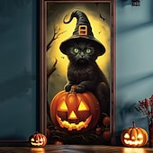 billige Halloween dørdeksler-halloween dørdekorasjoner halloween dørdeksler svart katt gresskar dør billedvev dør gardin dekorasjon bakteppe dør banner for inngangsdør gårdshus ferie fest dekor forsyninger