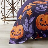 levne Sady přikrývek-halloween podzimní sada povlečení na přikrývku z dýně - obsahuje povlak na přikrývku a povlak na polštář - slavnostní a útulný design - měkká a pohodlná látka - ideální pro halloween a podzimní výzdobu domova