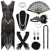 economico Abiti degli anni '20-Anni Ruggenti Anni 1920 Lunghezza al ginocchio Vestito Abito Flapper Abiti Senza maniche Il grande Gatsby Charleston Invitato al matrimonio Paillettes Frangia con nappe Piuma Scollo a V Costume Per