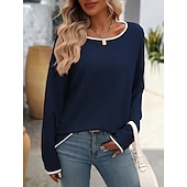 cheap Graphic Patterns &amp; Details-Women&#039;s Sweater Stylish Color Block Chunky One Shoulder Knitted Long Sleeve Long Tops Knit Daily Red Navy Blue Fall Winter