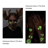 abordables Halloween 2024-Autocollants de tatouage lumineux en toile d&#039;araignée d&#039;halloween, 10 pièces, autocollants de visage de fête de festival lumineux de dessin animé