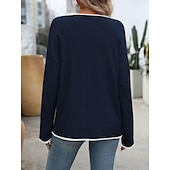 cheap Graphic Patterns &amp; Details-Women&#039;s Sweater Stylish Color Block Chunky One Shoulder Knitted Long Sleeve Long Tops Knit Daily Red Navy Blue Fall Winter
