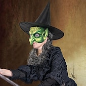 levne Masky-Sady příslušenství k kostýmu čarodějnice klobouk a maska pro dospělé ženy děsivý kostým na Halloween snadný karnevalový kostým na Walpurgis Night