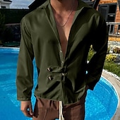 preiswerte Herrenhemd zum Knöpfen-Herren Hemd Sommerhemd Freizeithemd Strandhemd Schwarz Weiß Armeegrün Grau Leicht Blau Langarm Einfach Revers Urlaub Hawaiianisch Button-Down Bekleidung Polyester Mode Lässig Bequem