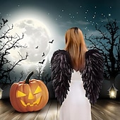 levne Halloween maska a rekvizity-kostým halloweenského peříčka s andělskými křídly – cosplay kostým pro ženy, dívky – ideální pro halloweenský cosplay, vánoční ozdoby, sváteční večírky, přehlídky na molu 60 cm/23,6 palce