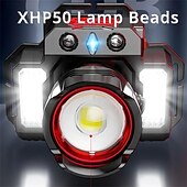 abordables Luces de acampada-Linterna frontal portátil con sensor recargable por USB, linterna frontal con zoom superbrillante e impermeable para pesca y acampada al aire libre