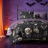 levne Halloween ložnice-Sada povlečení na přikrývku v tmavém stylu halloween - děsivý a tajemný design - obsahuje povlak na přikrývku a povlak na polštář - měkká a odolná látka