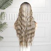 cheap Synthetic Lace Wigs-Synthetic Lace Wig Curly Style 28 inch Dark Brown Middle Part T Part Wig Women&#039;s Wig Dark Brown