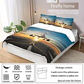 preiswerte Bettbezug-Sets-Bettbezug-Set mit Flugzeug, Himmel, Sonnenuntergang, Landebahn – enthält Bettbezug und Kissenbezüge – atemberaubendes Flugzeug- und Sonnenuntergangsdesign – weicher und bequemer Stoff