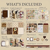 cheap Stickers-Vintage Scrapbook Kit with Journaling Supplies and Stationery Create with Aesthetic Journal and Scrapbooking 346pcs