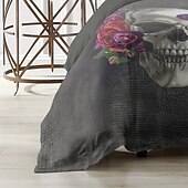 cheap Halloween Bedroom-Halloween Skull Duvet Cover Set - Spooky and Stylish Skull Design - Includes Duvet Cover and Pillowcases - Soft and Cozy Fabric - Perfect for Adding a Halloween Vibe to Your Bedroom