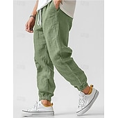 economico Classico-Per uomo Pantaloni di lino Pantaloni Pantaloni estivi Vita elastica Gamba dritta Alto aumento Tinta unica Comfort Traspirante Lunghezza intera Matrimonio Per eventi Festività Di tendenza Grigio verde