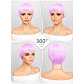 preiswerte Trendige synthetische Perücken-Synthetische Perücken Natürlich gerade Gerader Pony Perücke 8 Zoll A1 Synthetische Haare Damen Lila