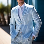 abordables Blazers pour hommes-Homme Remise de diplôme Blazer Affaires Cocktail Fête de mariage Mode Occasionnel Printemps &amp; Automne Polyester Rayures Boutons Avec Poches Confortable Simple Boutonnage veste Rose Claire Bleu Orange