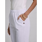 economico Pantaloni in lino e cotone semplici-Per donna Taglie Forti Pantaloncini in cotone e lino Pantaloni ispirati al lino Pantaloncini foderati Semplice Casual Comfort Lungo Naturale Colore Puro Micro-elastico Casa Streetwear Bianco Blu
