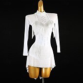 voordelige Latin danskleding-Latijnse dans Kleding Strass Kwastje Dames Prestatie Opleiding Lange mouw Hoog Spandex Tule