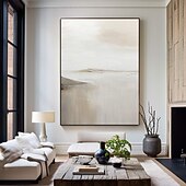 preiswerte Landschaftsgemälde-Landschaftsölgemälde handgemachtes beiges abstraktes Gemälde handgemaltes beiges Ölgemälde braunes Gemälde strukturierte minimalistische Kunst Bergkunst Gemälde für Wohnzimmer Schlafzimmer