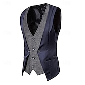 cheap Men&#039;s Vest-Men&#039;s Vest Gilet Wedding Event / Party Daily Fashion Business Spring &amp;  Fall Patchwork Button 2 in 1 Polyester Comfortable Color Block Single Breasted One-button V Neck Regular Fit Black Navy Blue