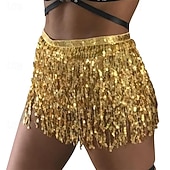 economico Abbigliamento danza del ventre-Sciarpa da donna per danza del ventre con frange scintillanti, gonna rave party con paillettes, costume festival, gonna con nappe