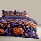 levne Sady přikrývek-halloween podzimní sada povlečení na přikrývku z dýně - obsahuje povlak na přikrývku a povlak na polštář - slavnostní a útulný design - měkká a pohodlná látka - ideální pro halloween a podzimní výzdobu domova