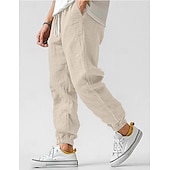 economico Classico-Per uomo Pantaloni di lino Pantaloni Pantaloni estivi Vita elastica Gamba dritta Alto aumento Tinta unica Comfort Traspirante Lunghezza intera Matrimonio Per eventi Festività Di tendenza Grigio verde