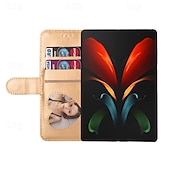 Недорогие Чехлы для Samsung-телефон Кейс для Назначение SSamsung Galaxy Z-сгиб 6 Z Fold 5 Z Fold 4 Z Fold 3 Кошелек для карт Магнитный Молния с ремешком на запястье Ретро ПК Кожа PU