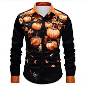 economico Magliette di Halloween-Halloween Zucca Informale Per uomo Camicia con bottoni Manica lunga Da sera Autunno Inverno Primavera estate Collo ripiegabile Colletto Abbottonare Stampa 3D Sottile Arancione Poliestere