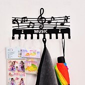 cheap Wall Accents-Iron Music Note Multifunctional Storage Rack, Key Hooks, Coat Rack, Black Creative Storage Hook, Suitable For Indoor Home Wall Decoration