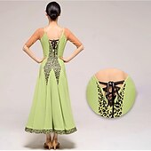 billige Ballroomkjoler-Ballroom-dans Kjole Leopard mønster Tvinning Dame Ytelse Fest Kortermet Krystall Bomull