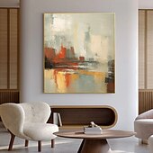 billiga Landskapsmålningar-handmålad oljemålning beige guldmålning brun wabi sabi konstverk texturerad oljemålning beige oljemålning brun abstrakt oljemålning canvaskonst modern horisontell dekor konst