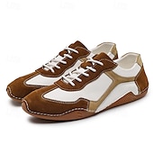 ieftine Adidași Bărbați-adidași sport de piele de căprioară, verzi și albi, pentru bărbați, cu design cu șireturi - comozi și stilați pentru ținute casual și atletice
