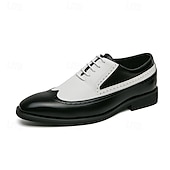 olcso Hivatalos-férfi fekete-fehér wingtip oxford cipők brogue részletekkel - klasszikus kéttónusú műbőr ruhacipő formális és vintage ihletésű ruhákhoz