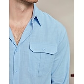 voordelige Thuis-Voor heren Overhemd Katoenen linnen overhemd Zomer overhemd Strand Kleding Normaal shirt Overhemd met knopen Effen Vakantie Casual Zwart Wit blauw Lange mouw Revers Lente zomer Kleding Zak