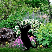 tanie Dekoracje patio-sylwetka kota metalowa statua żelazne czarne koty palik zwierzę podłoga wtyczka dekoracja rzemiosło podwórko ogród sztuka znaki dla miłośników kotów prezenty na trawnik gospodarstwo kwietnik